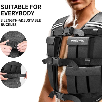 PROIRON Adjustable Weighted Vest 20kg, 20 Weight Packs, Weight Jacket Men Women with Reflective Stripe for Running Strength Training Workout Jogging Walking Home Gym Fitness Cardio Weight Loss, Black