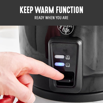 GreenLife Electric Rice Cooker, 3-Cups Uncooked/6-Cups Cooked, Removable PFAS-Free Nonstick Pot, One-Switch Design, Auto Keep Warm, Small Space Saving, Rice Paddle, Soup, Grains, Oatmeal, 1.5 QT