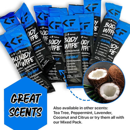 12pc Klean Freak 28x28cm Body Cleansing Wipes Disposable All Natural Coconut