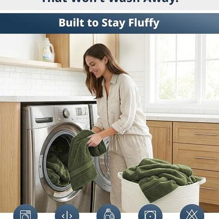 LANE LINEN Towel Set Soft Absorbent Quick Dry 100% Cotton - Oil Green
