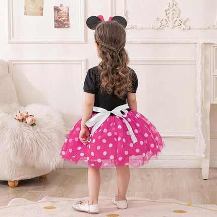 Dressy Daisy Toddler Girl Polka Dots Fancy Dress Up Birthday Party Costume with Mouse Ears Headband Size 5, Hot Pink