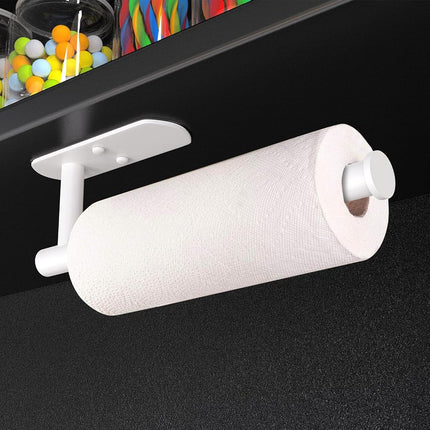 VAEHOLD Self Adhesive Paper Towel Holder Under Cabinet Mount, Wall Mounted Paper Towel Roll Holder for Kitchen, Bathroom, Wall - SUS304 Stainless Steel (White)