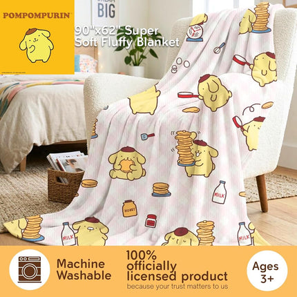 Sanrio Pompompurin Bedding Plush Blanket 90 in x 62 in – Soft Cozy Throw for Couch, Bed & Travel, Collectible Gift (Officially Licensed Product) by Franco Collectibles®