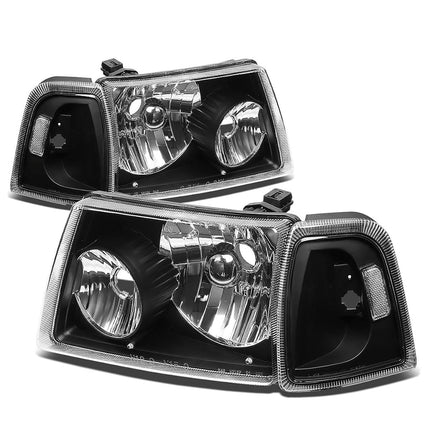 DNA MOTORING HL-OH-FRAN01-BK-CL1 Pair of Headlights Compatible with Ford Ranger 2001-2011, Black Housing/Clear Corner
