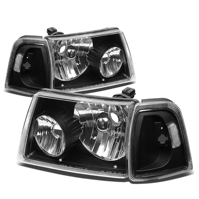 DNA MOTORING HL-OH-FRAN01-BK-CL1 Pair of Headlights Compatible with Ford Ranger 2001-2011, Black Housing/Clear Corner