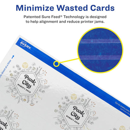 Avery Printable Square Business Cards with Sure Feed Technology, 2" x 2", Glossy White Cardstock, Print-to-the-Edge, Laser/Inkjet Cards, 120 Total