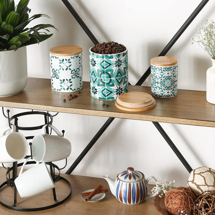 DII Kitchen Accessories Collection Ceramic Canister Set, 4.5/3/1.25 Cup, Teal Tile