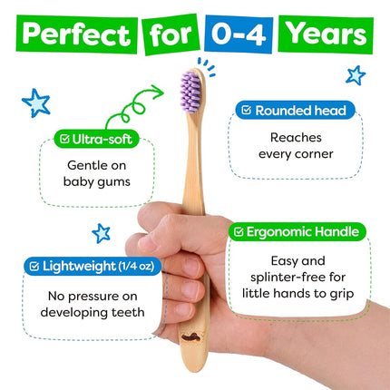 Dr. Noah Microplastic-Free Bamboo Baby Toothbrush, Dentist Designed, 6 Pack