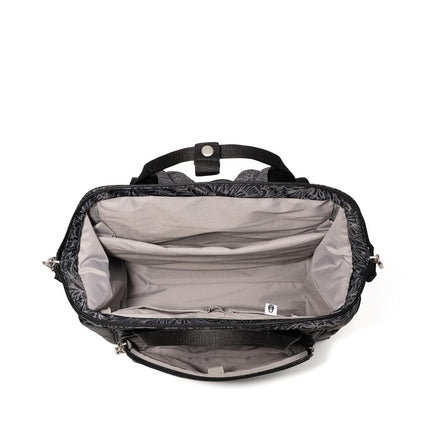 Baggallini Mochila antirrobo Windsor Securtex para mujer para viajes, trabajo y universidad, RFID y cremallera con cierre, portátil de hasta 16", estampado Midnight Blossom, M