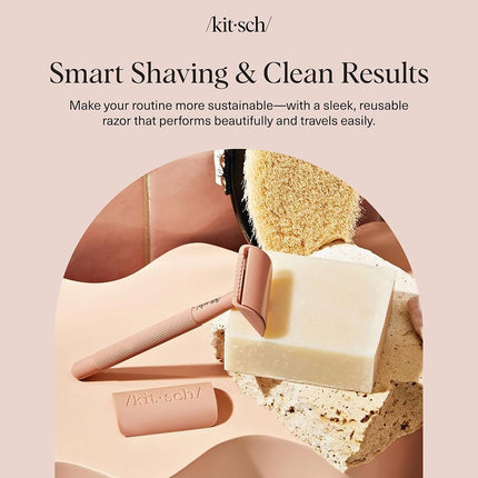 Kitsch Perfect Glide Safety Razor - Metal Handle & Stainless Steel One Blade Razor with 5 Supply Safety Razor Blade & 1 Razor Cap | No Drag Single Blade Razors for Women | Reusable Razor for Women