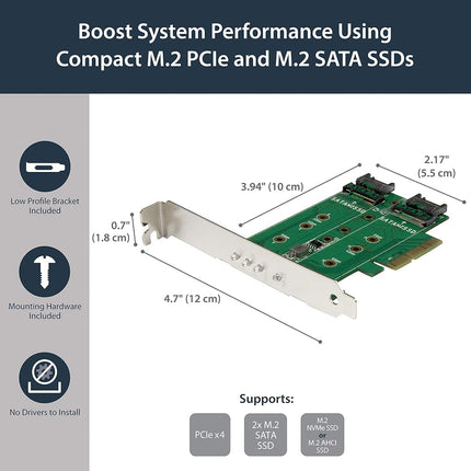 StarTech 3-Port M.2 Adapter, 1x NVMe and 2x SATA III, LEDs (PEXM2SAT32N1)