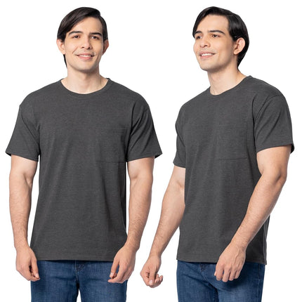Fruit of the Loom Men's Eversoft Cotton Short Sleeve Pocket T-Shirts, Breathable & Tag Free, 2 Pack-Black Heather, XXL (Pack of 2)