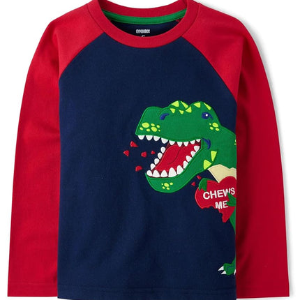 Gymboree Boys' and Toddler Embroidered Graphic Long Sleeve T-Shirts, Vday Dino, 2T
