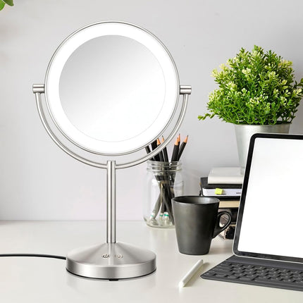 Conair Lighted Makeup Mirror, Double-Sided LED Vanity Mirror with 1X/10X Magnification, 3 Light Settings, 3 Modes, 360� Rotation, Satin Nickel Finish