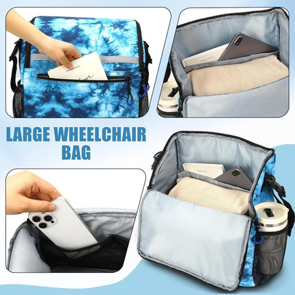 ZHCHG Wheelchair Bags, Wheelchair Backpack with Cup Holder, Wheelchair Bags to Hang on Back, Electric Wheel Chair Accessories, Large Storage Bag for Walker Rollator (Cyan)