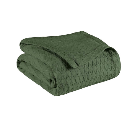 Superior 100% Cotton Thermal Blanket, Soft and Breathable Cotton for All Seasons, Bed Blanket and Oversized Throw Blanket with Luxurious Diamond Weave - King Size, Forest Green