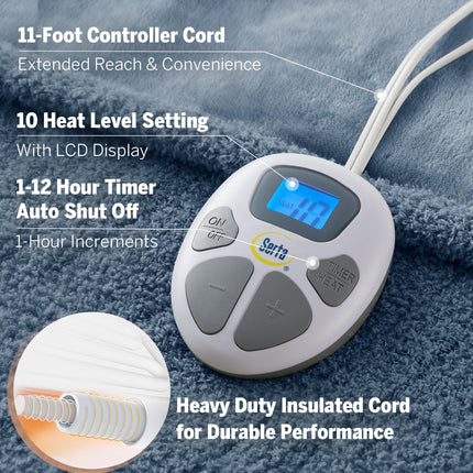 Serta Heated Blanket, Electric Full Size Blanket, Soft, Warm, Fuzzy Heating Blanket Full for Office, Couch, 1-12 hr Auto Shut Off Timer, 10 Lv Heat Setting, ETL Certified, Full 77" x 84" Navy