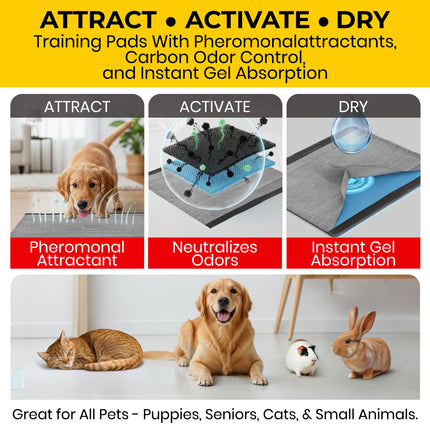 Glad for Pets JUMBO-SIZE Charcoal Puppy Pads | Black Training Pads That Absorb & Neutralize Urine Instantly | New & Improved Quality Dog Training Pads, 200 Count