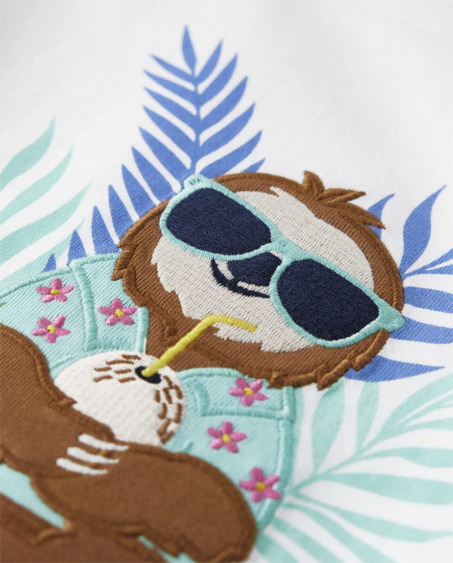 Camisetas de manga corta bordadas con gráficos de primavera y verano para niños y pequeños de Gymboree, perezoso con gafas de sol, 5T