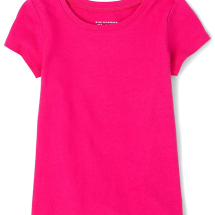 The Children's Place, Baby Girls Toddler Short Sleeve T-Shirt Black Fuchsia Black White, Black/Fuchsia/Black/White, Pack of 4, 12-18 Months