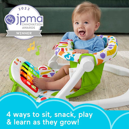 Fisher-Price Portable Baby Chair Kick & Play Deluxe Sit-Me-Up Seat with Piano Learning Toy & Snack Tray for Infants to Toddlers