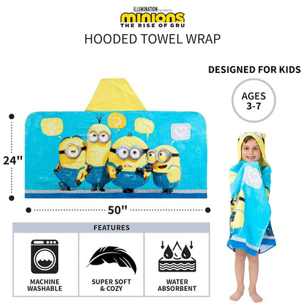 Despicable Me Minions Bath/Pool/Beach Soft Cotton Terry Hooded Towel Wrap, 24" x 50", by Franco Kids