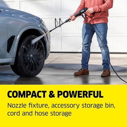 Kärcher Pressure Washer, Detergent Tank, Start/Stop Foot Switch, Onboard Storage Container, 3 Spray Nozzles, 1.46 GPM Max - for Cars, Decks, Patios, Driveways and Siding - K1700 Cube