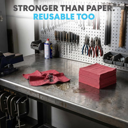 Shop Towels (Pack of 100) 12” X 14” Reusable Cotton Towels - Perfect for Cleaning, Home, Mechanic, Automotive, Machines and Janitorial (Red)