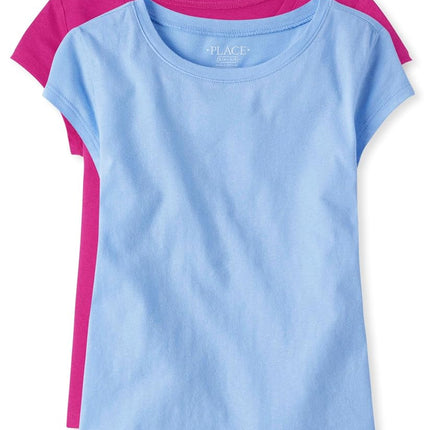 The Children's Place Girls' Everday Short Sleeve Layering T-Shirts, Daybreak/Aurora Pink 2-Pack, Large