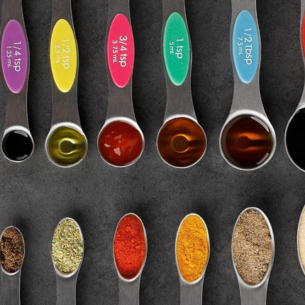 Magnetic Measuring Spoons Stainless Stee with Leveler Double Sided Teaspoons for Measurements Dry and Liquid Ingredients Set of 8 Measuring Spoons of 7