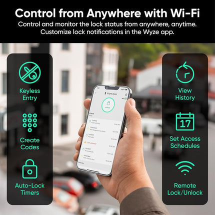Wyze Auto-Lock Bolt v2, Fingerprint Keyless Entry Smart Lock, AI Learning Scanner with Wi-Fi Front Door Lock Deadbolt, Auto-Lock, 8 Months Battery, Anti-Peep Keypad, Backup Keys