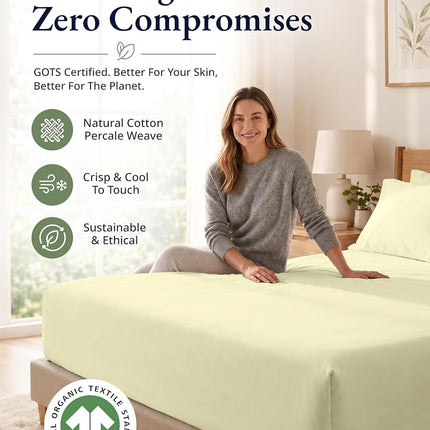 Lane Linen - Fitted Sheet Set - 100% Organic Cotton, Ultra Soft Percale Weave, 2 Piece (1 Fitted Sheet 15" Deep & 1 Pillowcase) - Twin, Vanilla
