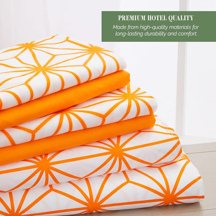 Elegant Comfort Luxury Soft 4-Piece Cube Geometric Pattern Sheet Set - 1500 Premium Quality Microfiber - Wrinkle and Fade Resistant Coziest Bedding Set, All Around Elastic Fitted Sheet, Twin, Orange