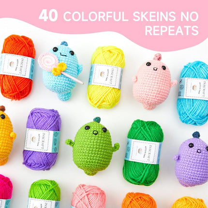40 Acrylic Yarn Skeins 2000 Yards Craft Yarn with Reusable Canvas Bag Includes 6 E-Books 2 Crochet Hooks 2 Weaving Needles 4 Locking Stitch Markers for Crochet & Knitting by Inscraft