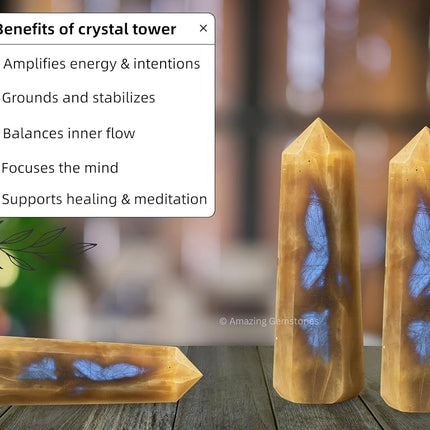 Amazing Gemstone Sun Moonstone Crystal Towers - Natural Healing Crystal Point Obelisk for Reiki Healing and Crystal Grid (3" to 4" INCH)