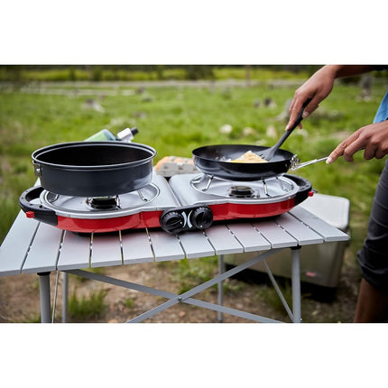 Estufa de propano Coleman Fold 'N Go de 2 quemadores, quemadores dobles ajustables con salida de 20 000 BTU, encendido InstaStart