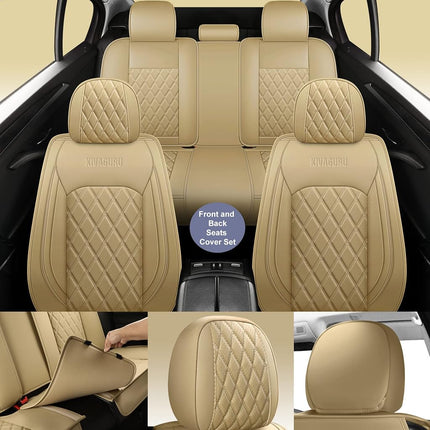 Juego de Fundas y Cojines para Asientos de Coche Tapha Executive de Piel Sintética, Transpirable y Resistente al Agua, Ajuste Universal para Coche, SUV y Camioneta (Asientos Delanteros y Traseros, Beige) (TAP-01-B4)