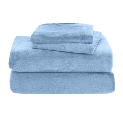 Elegant Comfort Luxuriously Soft 4-Piece Velvet Plush Flannel Sheet Set - Premium Quality - Cozy Warm, Anti-Static, Non Pilling Fuzzy Velvet Flannel Fleece Deep Pocket Sheet Set - Twin XL, Denim Blue