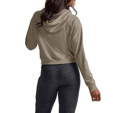 Sudadera con capucha corta Hanes para mujer, tejido de rizo francés, orégano jaspeado, talla grande