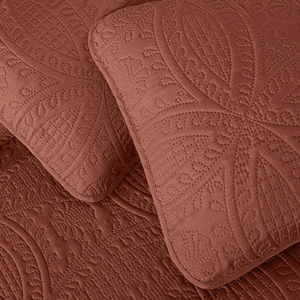 Chezmoi Collection Austin Queen Bedspread Set 3-Piece Pinsonic Quilted Oversized Bedspread Coverlet Set, Queen, Terracotta