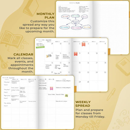 Clever Fox Teacher Planner – School Year Planner with Calendars & Lesson Plans – Teacher Plan Book for Classroom & Homeschool Organization - Undated, 7x10'', Hardcover (Amber Yellow) (CFTP)