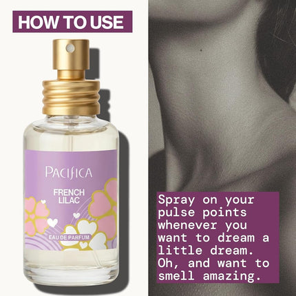 Perfume en aerosol lila francesa de Pacifica - Fragancia floral vegana limpia para mujeres, notas de lila recién cortada y magnolia atalcada, aroma primaveral romántico de larga duración, 1 oz