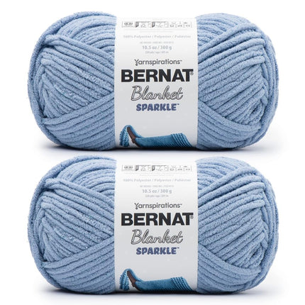 Bernat Blanket Sparkle Dusty Blue Yarn - 2 Pack of 10.5oz/300g - Polyester - #6 Super Bulky - 220 Yards - Knitting, Crocheting & Crafts, Chunky Chenille Yarn