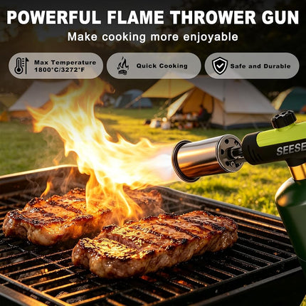 SEESE Powerful Propane Torch Gun,Kitchen Cooking Torch With One-Touch Max Fire, Charcoal Lighter with a Safety Lock, Adjustable Blow Torch for Sous Vide, BBQ, Campfire, Fireplace(Tank Not Included)