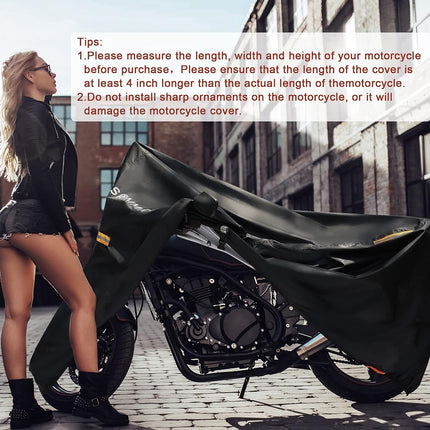 SRIMMIT Motorcycle Cover, Heavy Duty 420D Universal Motorbike Covers, Sun,Waterproof Outdoor Protection,with License Plate Window, 4 Reflective Strips, Lock-Holes Storage Bag (XL (90 x 37 x 49))