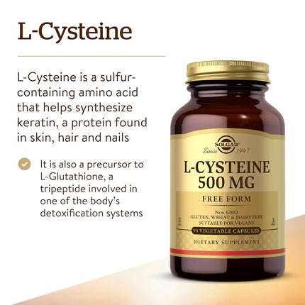 Solgar - L-Cysteine Free Form 500 mg. - 90 Vegetarian Capsules