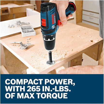 Bosch Power Tools Drill Kit - PS31-2A - 12V, 3/8 Inch, Two Speed Driver, Cordless Drill Set - Includes Two Lithium Ion Batteries, 12V Charger, Screwdriver Bits & Soft Carrying Bag, Blue
