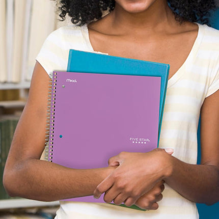 Five Star Spiral Notebook + Study App, 4 Pack, 1 Subject, College Ruled Paper, 8-1/2" x 11", 100 Sheets, Fights Ink Bleed, Water Resistant Cover, Amethyst Purple, Raspberry Pink, White and Seaglass