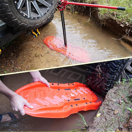 I1MOTOR Red Recovery Boards Tire Traction Mats With Storage Bag, Assist Off-Road Trapped Vehicles To Escape Desert, Snow And Climbing Obstacles, Car Extraction Accessories, 42.13"x13.98"x2.36", 2pcs