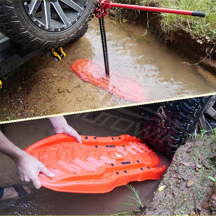 I1MOTOR Red Recovery Boards Tire Traction Mats With Storage Bag, Assist Off-Road Trapped Vehicles To Escape Desert, Snow And Climbing Obstacles, Car Extraction Accessories, 42.13"x13.98"x2.36", 2pcs